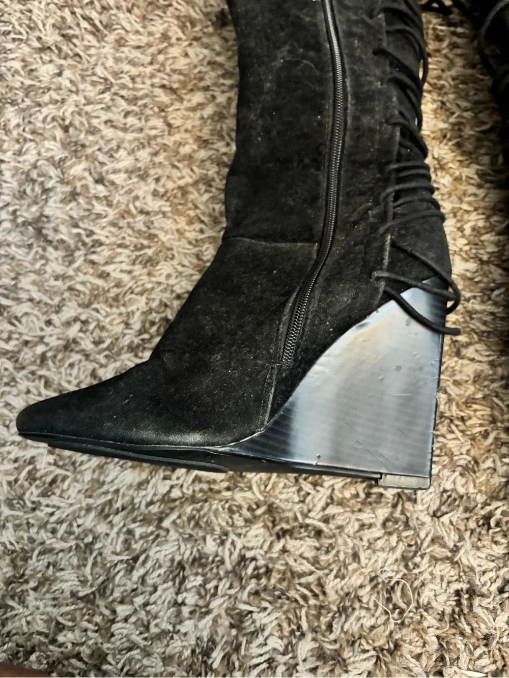 Bakers Black Lace-Up Over-the-Knee Wedge Boots